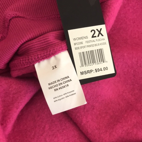 BEBE Sport Logo Fleece Hoodie Plus Size - Picture 6 of 6